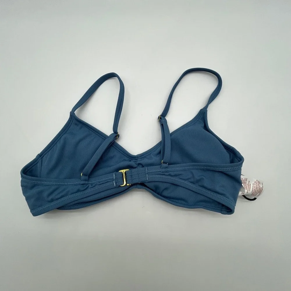 Shade & Shore Blue Ribbed Bralette Bikini Top Small S 4-6 Removable Pads 5398